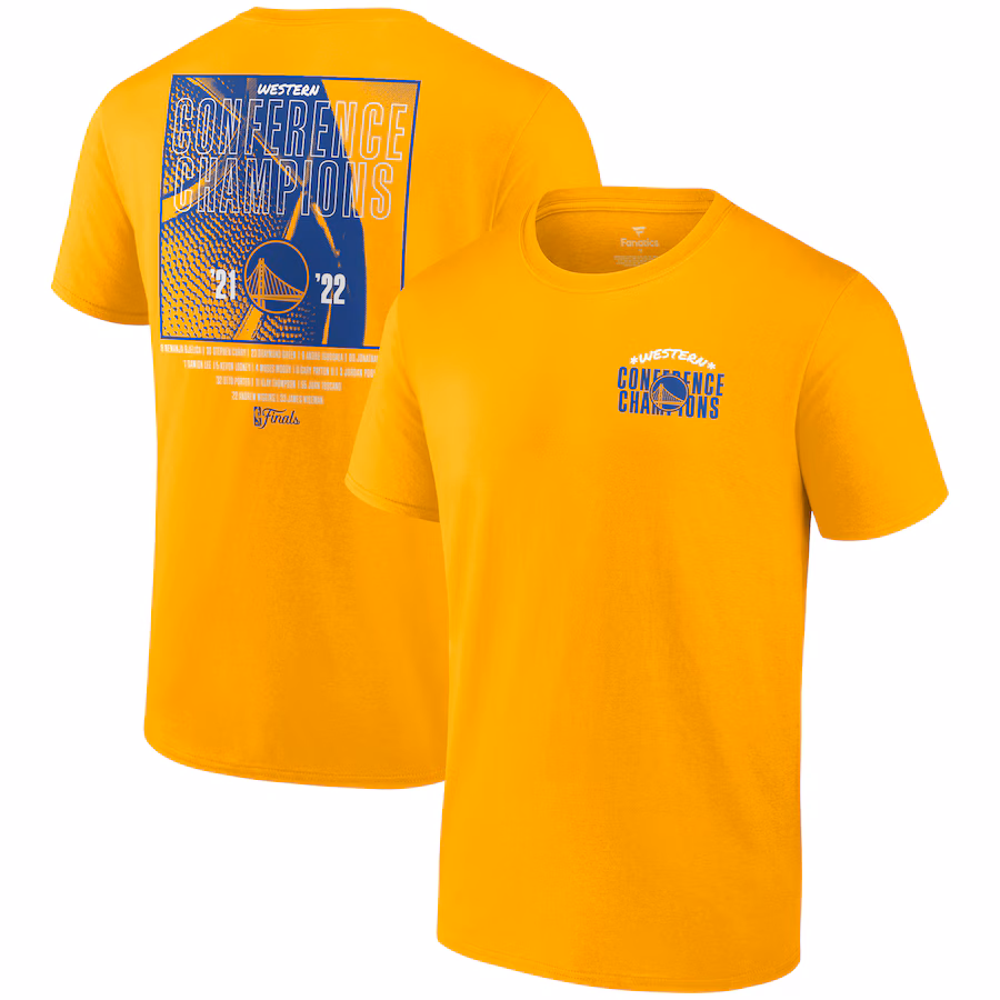 Men's Golden State Warriors Fanatics Gold 2022 Western Conference Champions Balanced Attack Roster T-Shirt - Puhuasuan