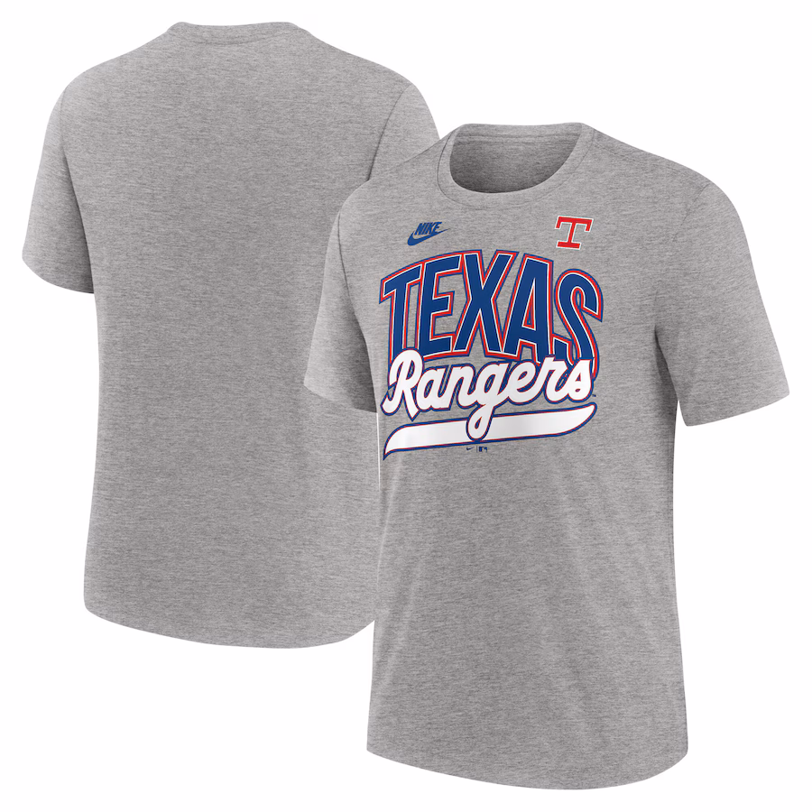 Men's Texas Rangers Nike Heather Gray Cooperstown Collection Retro Tri-Blend T-Shirt - Puhuasuan