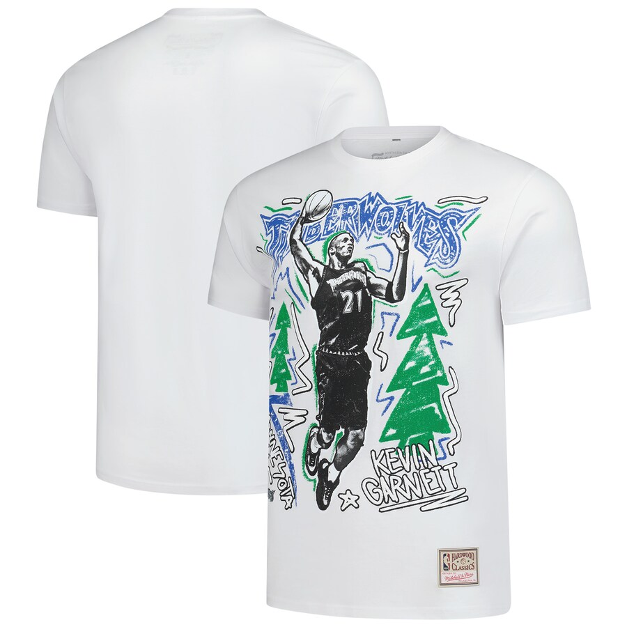 Men's Minnesota Timberwolves Kevin Garnett Mitchell & Ness White Hardwood Classics Chalked Up T-Shirt - Puhuasuan