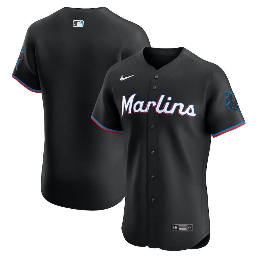 Men's Miami Marlins  Nike Black Alternate Vapor Premier Elite Patch Jersey - Puhuasuan