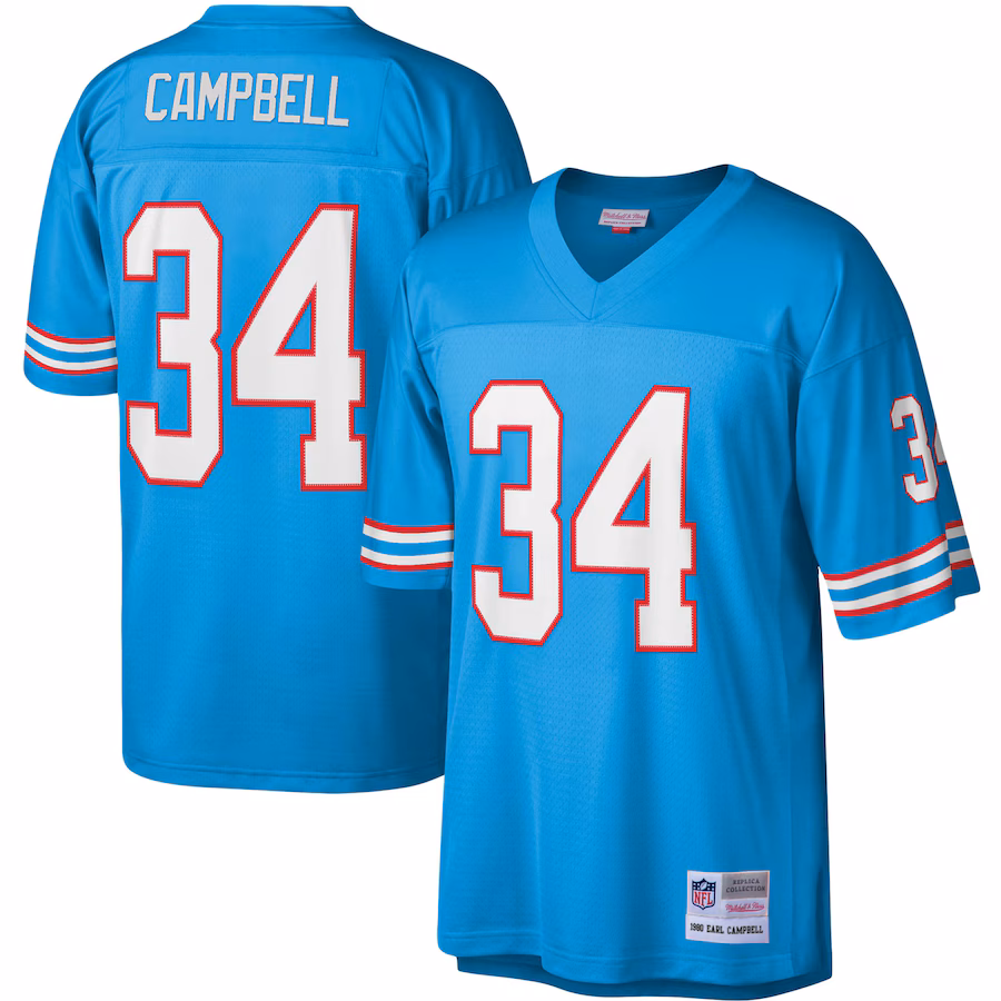Men's Houston Oilers Earl Campbell Mitchell & Ness Light Blue Legacy Replica Jersey - Puhuasuan