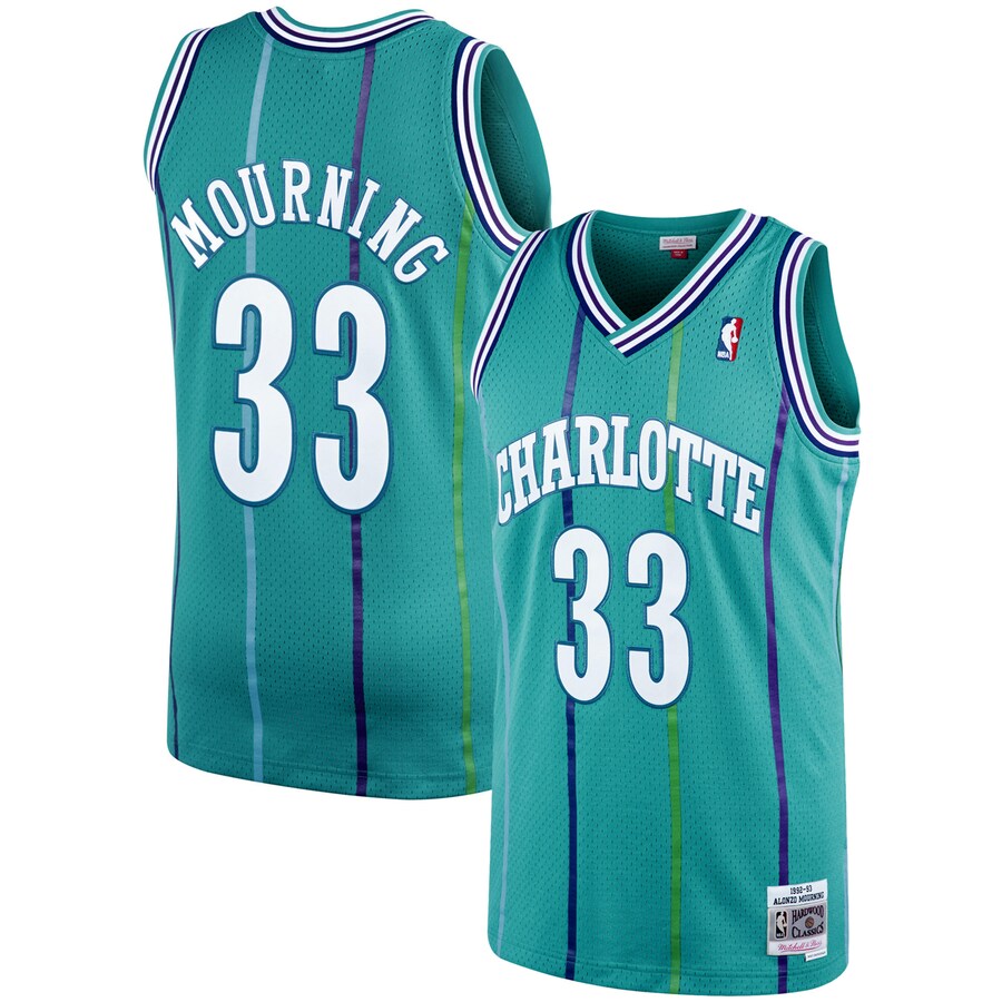 Men's Charlotte Hornets Alonzo Mourning Mitchell & Ness Teal 1992/93 Hardwood Classics Swingman Jersey - Puhuasuan