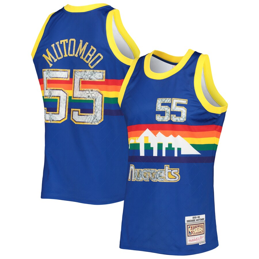 Men's Denver Nuggets Dikembe Mutombo Mitchell & Ness Royal 1996/97 Hardwood Classics NBA 75th Anniversary Diamond Swingman Jersey - Puhuasuan