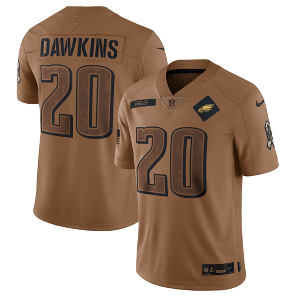 Men's Philadelphia Eagles #20 Brian Dawkins 2023 Brown Salute To Service Limited Football Stitched Jersey - Puhuasuan