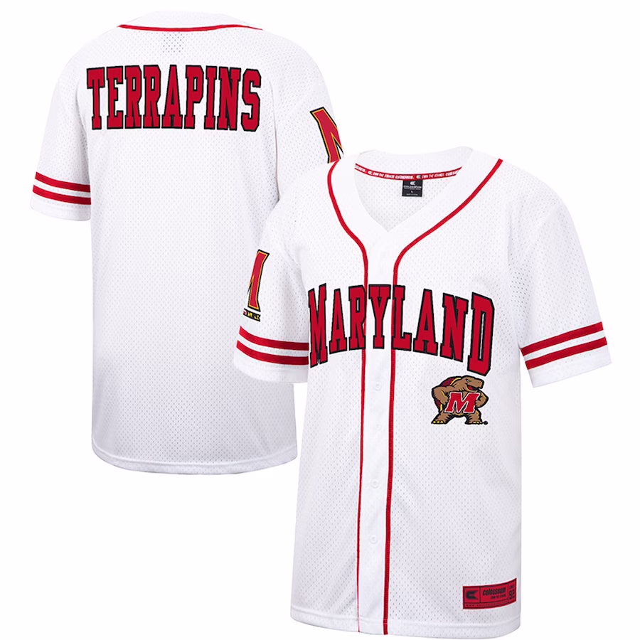 Maryland Terrapins Colosseum Free Spirited Mesh Button-Up Baseball Jersey - White - Puhuasuan