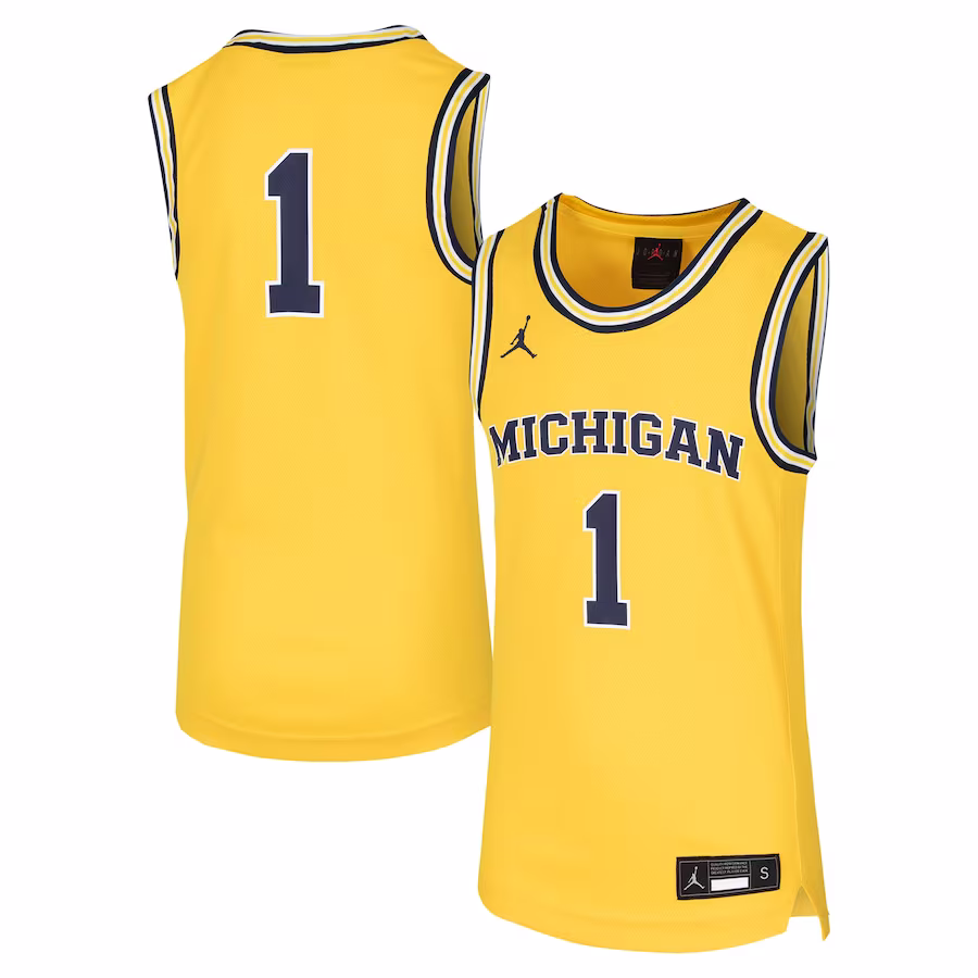 #1 Michigan Wolverines Jordan Brand Youth Team Replica Basketball Jersey - Maize - Puhuasuan