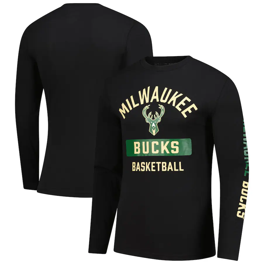 Men's Milwaukee Bucks  Fanatics Black Long Sleeve T-Shirt - Puhuasuan