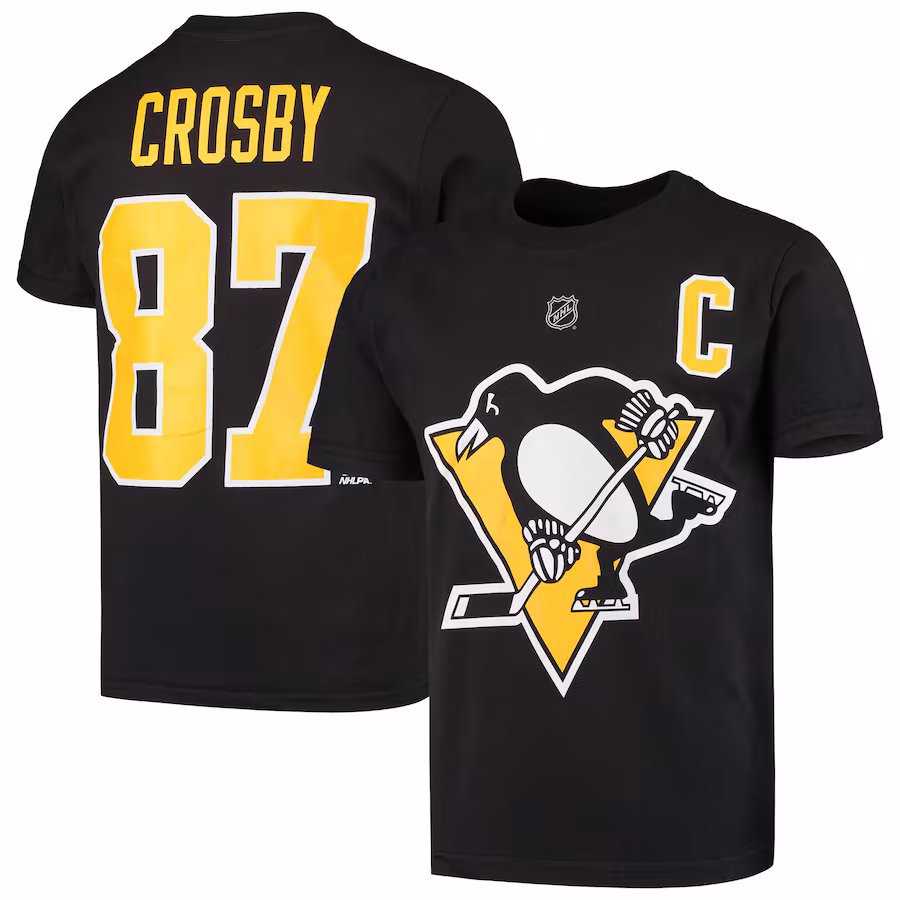 Youth Pittsburgh Penguins Sidney Crosby Black Player Name & Number T-Shirt - Puhuasuan