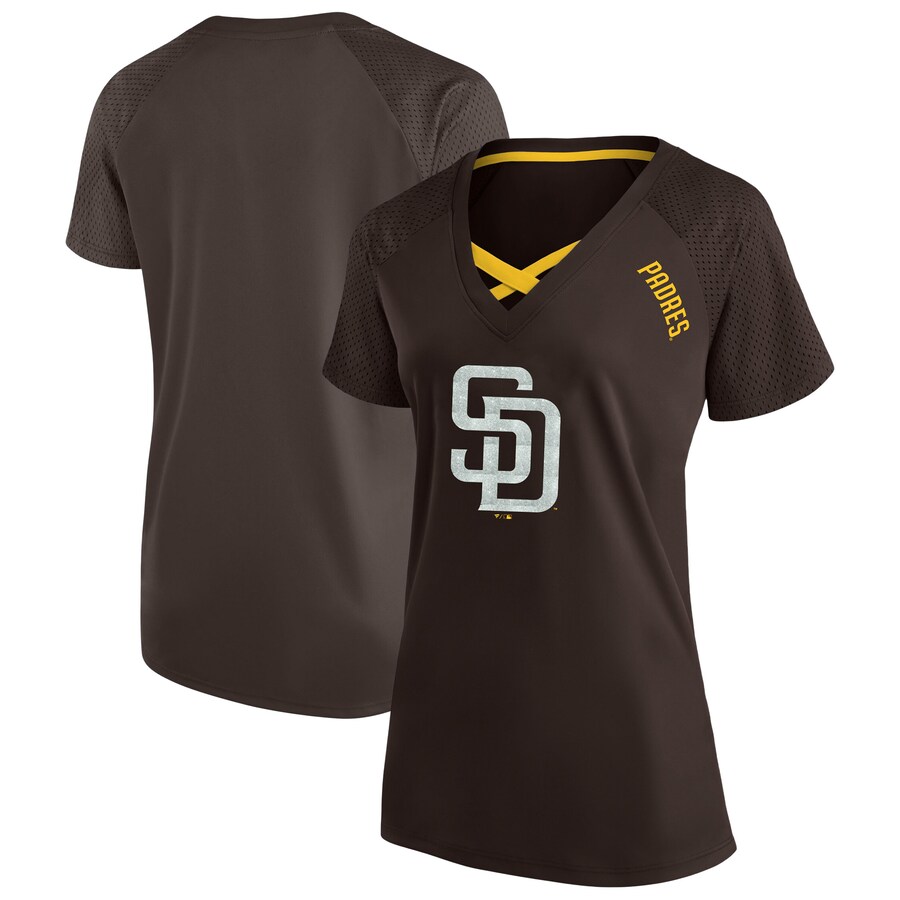 Women's San Diego Padres Profile Brown Plus Size Glitter Raglan V-Neck T-Shirt - Puhuasuan