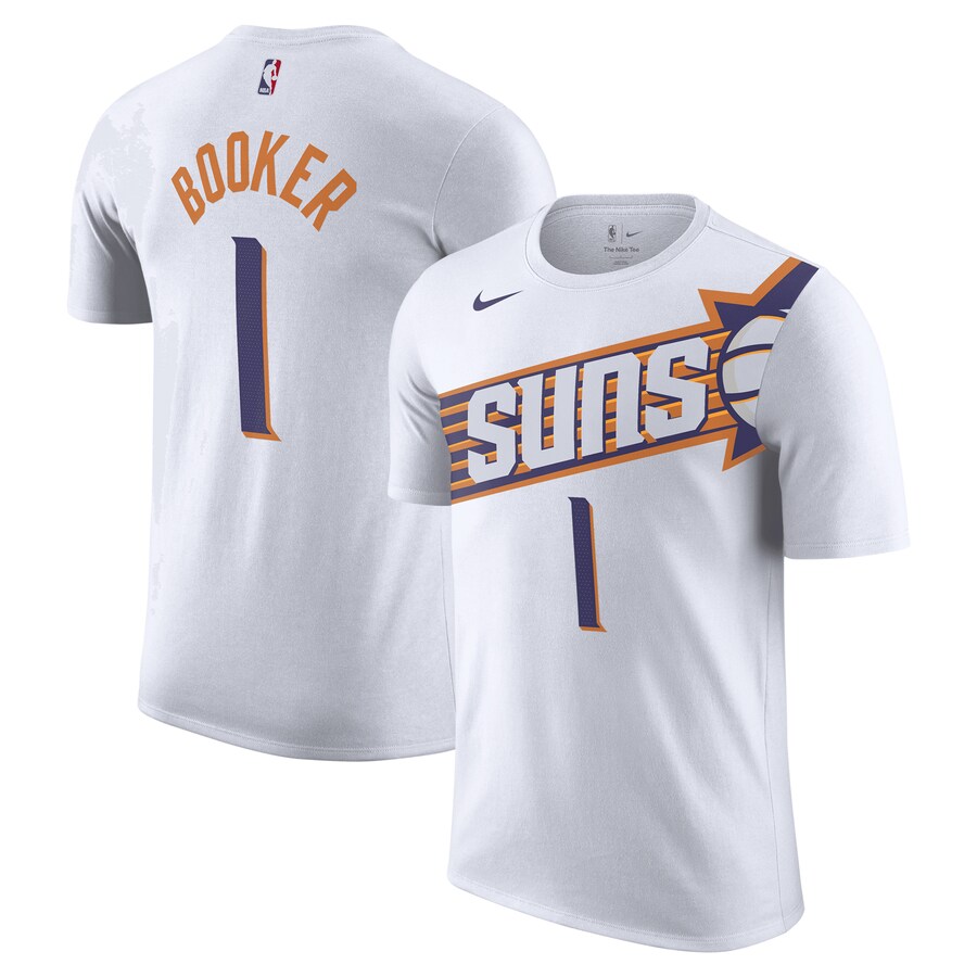 Men's Phoenix Suns Devin Booker Nike White 2023/24 Association Name & Number T-Shirt - Puhuasuan