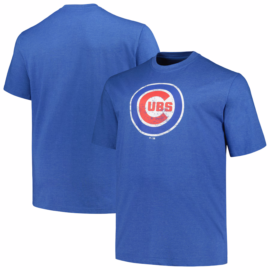 Men's Chicago Cubs Profile Heather Royal Big & Tall Weathered Logo T-Shirt - Puhuasuan