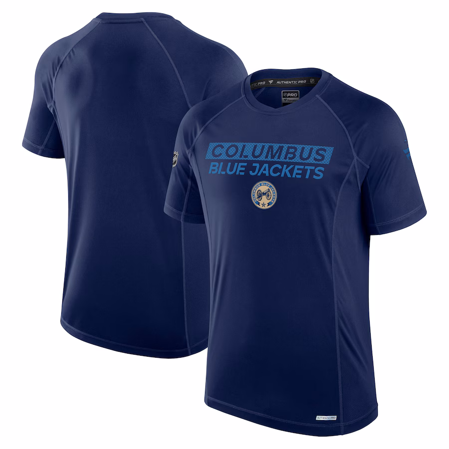 Men's Columbus Blue Jackets Fanatics Navy Authentic Pro Tech T-Shirt - Puhuasuan