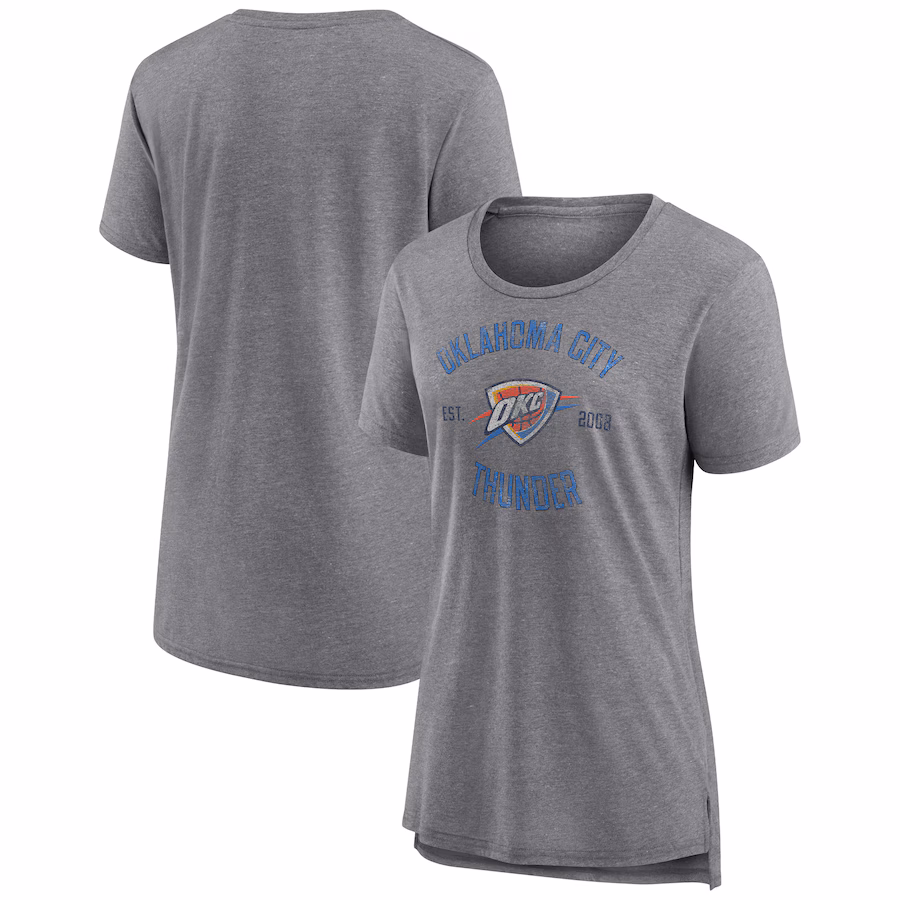 Women's Oklahoma City Thunder Heather Gray Heritage Tri-Blend T-Shirt - Puhuasuan