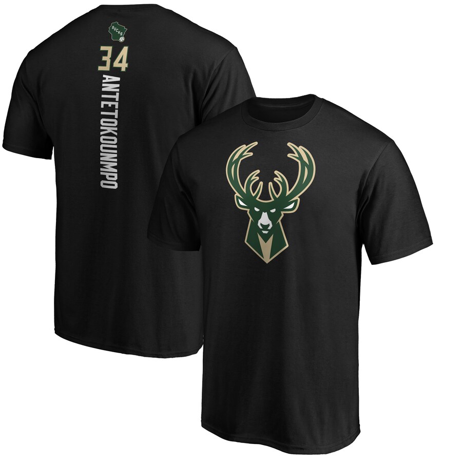 Men's Milwaukee Bucks Giannis Antetokounmpo Black Team Playmaker Name & Number T-Shirt - Puhuasuan