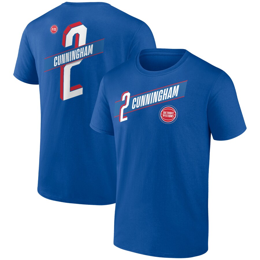 Men's Detroit Pistons Cade Cunningham Royal Full-Court Press Name & Number T-Shirt - Puhuasuan