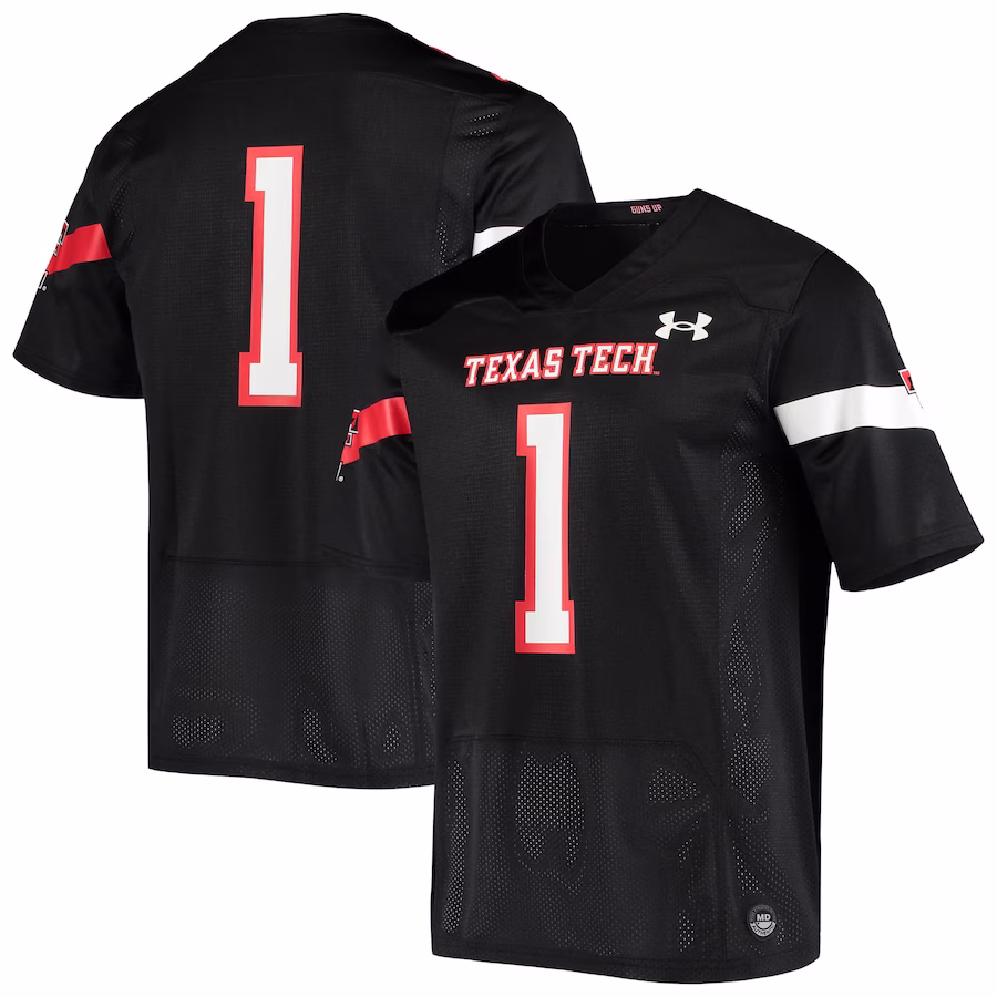 #1 Texas Tech Red Raiders Under Armour Logo Replica Football Jersey - Black - Puhuasuan