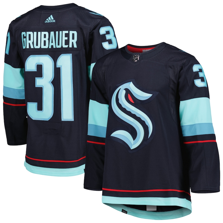 Men's Seattle Kraken Philipp Grubauer adidas Navy Home Primegreen Authentic Player Jersey - Puhuasuan