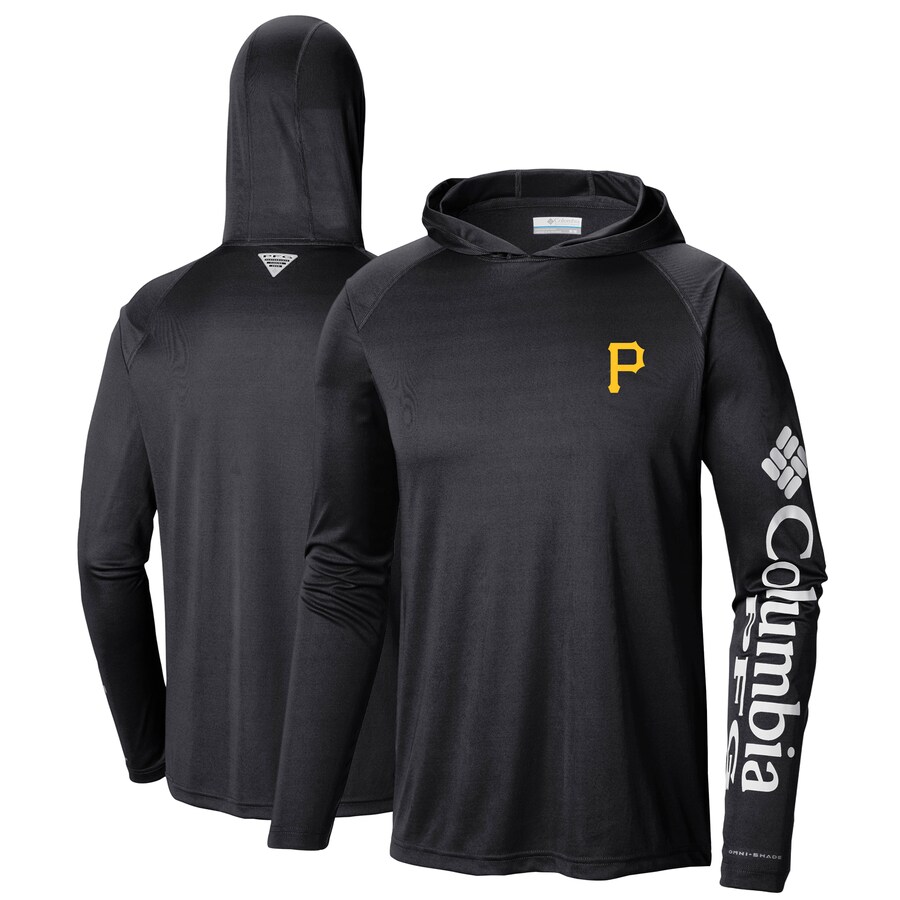 Men's Pittsburgh Pirates Columbia Black Terminal Tackle Long Sleeve Hoodie T-Shirt - Puhuasuan