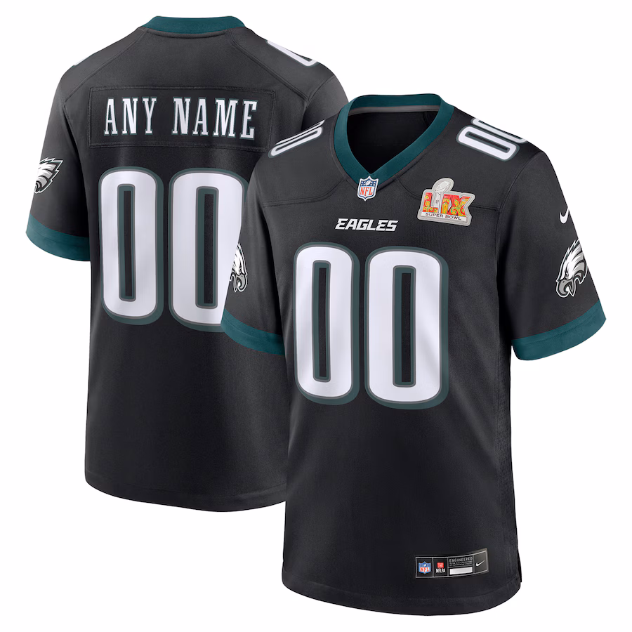 Men's Philadelphia Eagles  Nike Black Super Bowl LIX Custom Alternate Game Jersey - Puhuasuan