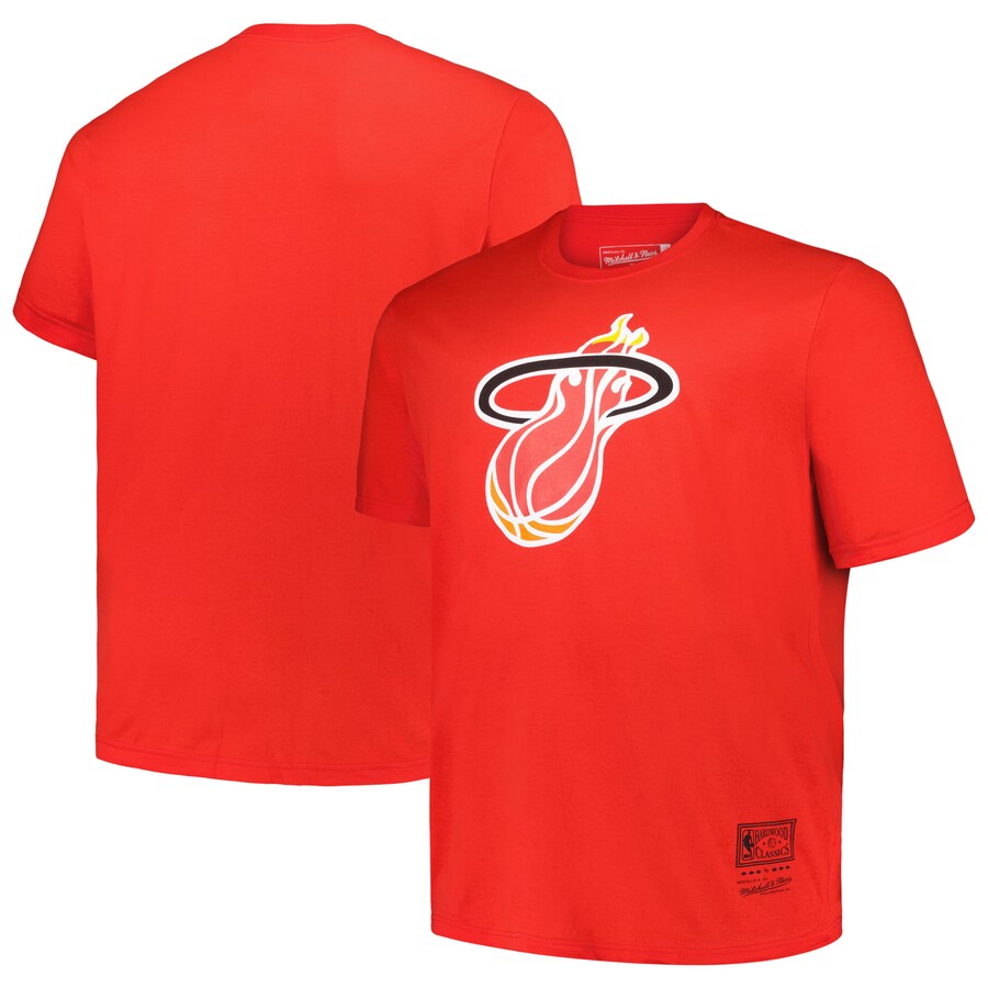 Men's Miami Heat Mitchell & Ness Red Big & Tall Hardwood Classics Vintage Logo T-Shirt - Puhuasuan