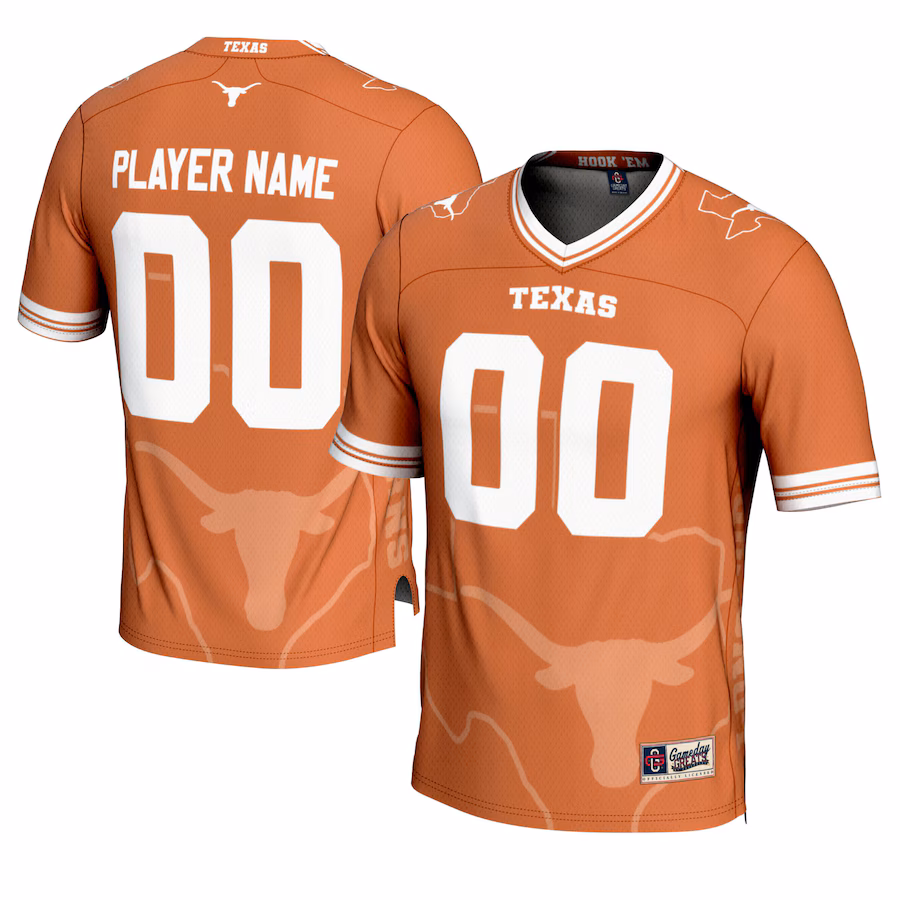 Texas Longhorns GameDay Greats Icon Print NIL Pick-A-Player Football Jersey - Texas Orange - Puhuasuan