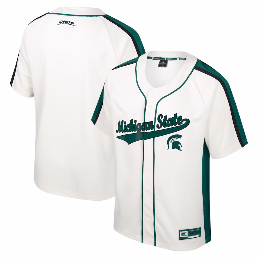 Men's Colosseum Cream Michigan State Spartans Ruth Button-Up Baseball Jersey - Puhuasuan
