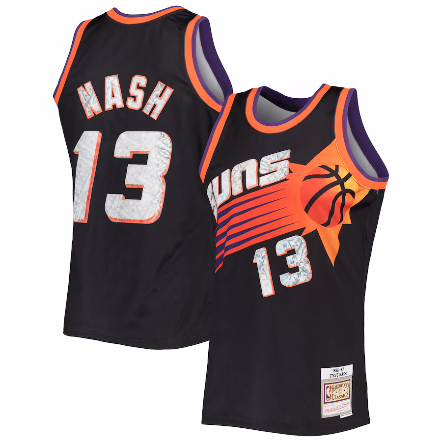 Men's Phoenix Suns Steve Nash Mitchell & Ness Black 1996/97 Hardwood Classics NBA 75th Anniversary Diamond Swingman Jersey - Puhuasuan