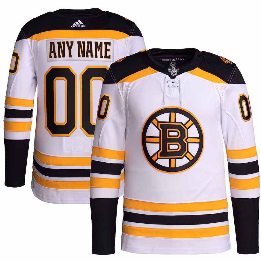 Men's Boston Bruins adidas White Away Primegreen Authentic Custom Jersey - Puhuasuan