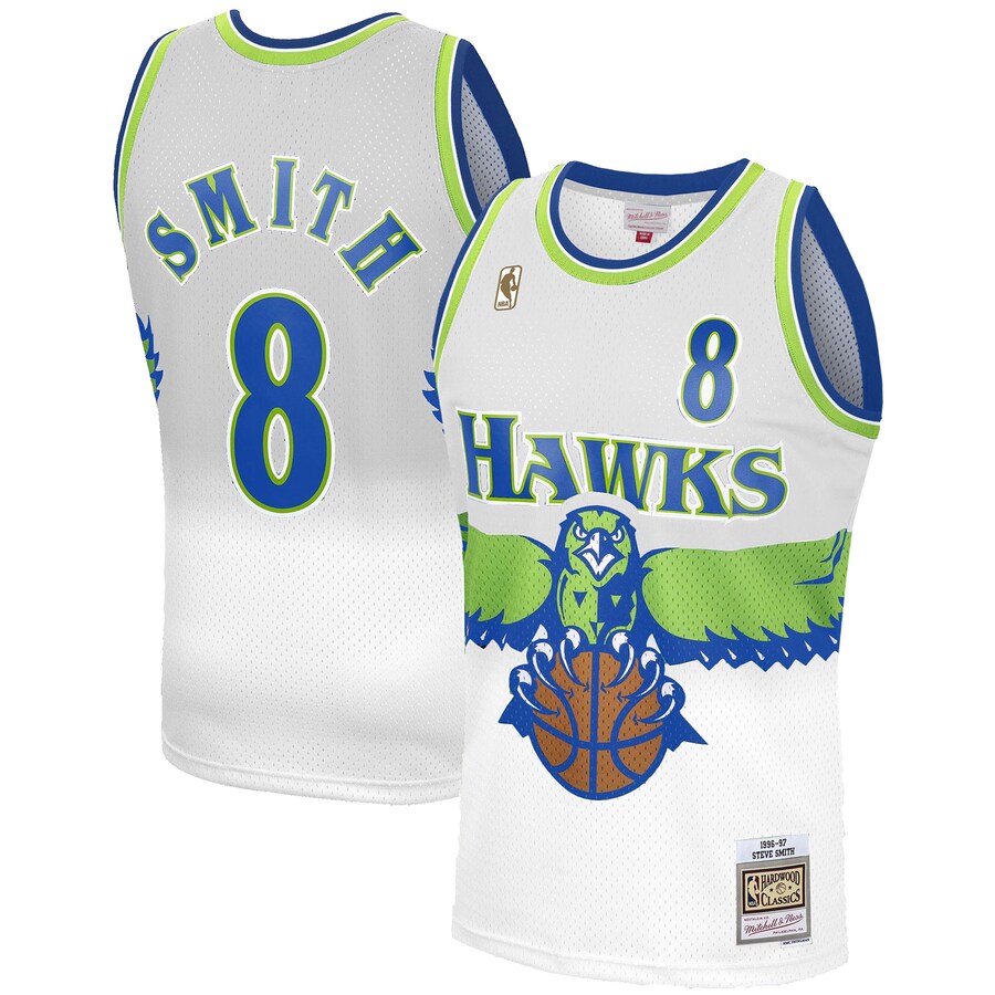 Men's Atlanta Hawks Steve Smith Mitchell & Ness White 1996-97 Hardwood Classics Reload 3.0 Swingman Jersey - Puhuasuan