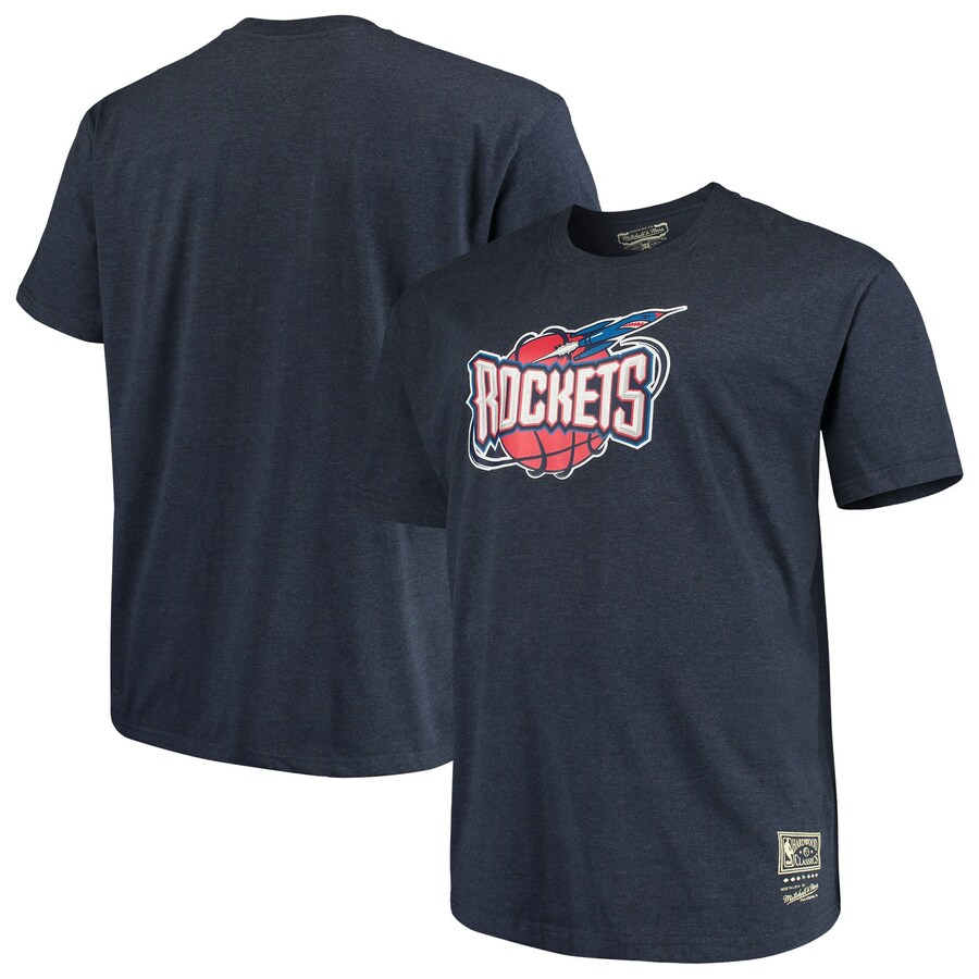 Men's Houston Rockets Mitchell & Ness Navy Big & Tall Hardwood Classics Vintage Logo T-Shirt - Puhuasuan
