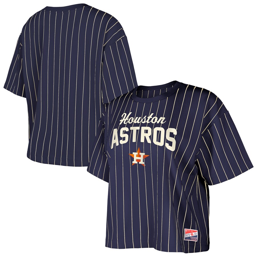 Women's Houston Astros New Era Navy Cooperstown Collection Multiplier Pinstripe Cropped T-Shirt - Puhuasuan
