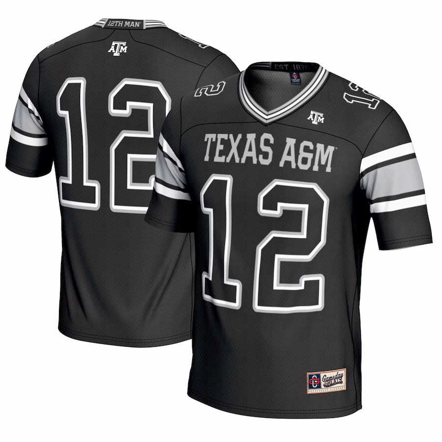 Men's GameDay Greats #12 Black Texas A&M Aggies Football Lightweight Fashion Jersey - Puhuasuan