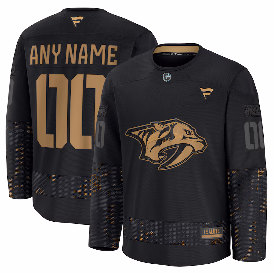Men's Nashville Predators Fanatics Black 2024 Military Appreciation Custom Practice Jersey - Puhuasuan