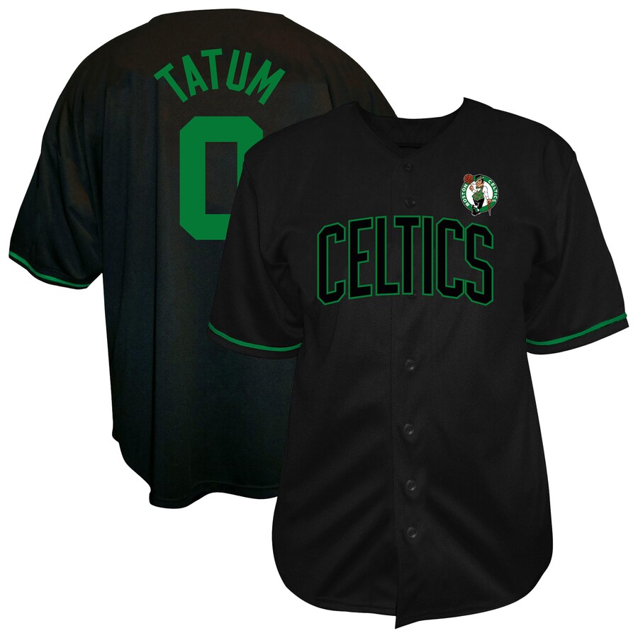 Men's Boston Celtics Jayson Tatum Profile Black Big & Tall Name & Number Button-Up Jersey - Puhuasuan