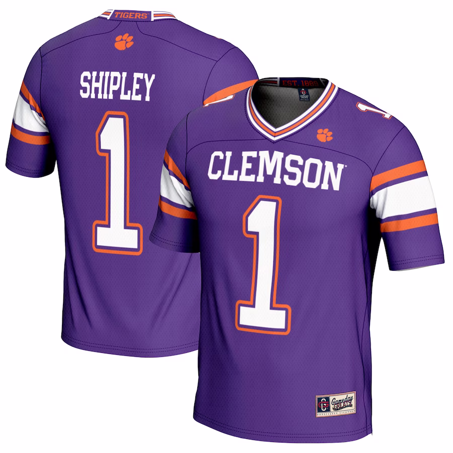 Will Shipley Clemson Tigers GameDay Greats NIL Player Football Jersey - Purple - Puhuasuan