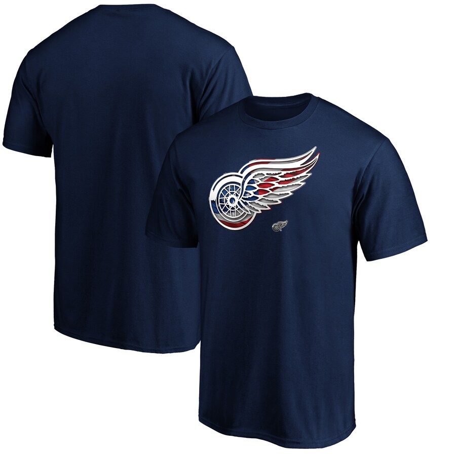 Men's Detroit Red Wings Navy Banner Wave Logo T-Shirt - Puhuasuan
