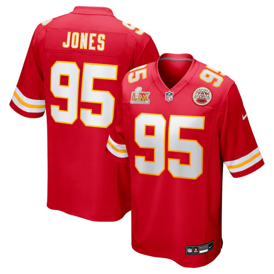 Men's Kansas City Chiefs Chris Jones Nike Red Super Bowl LIX Game Jersey - Puhuasuan