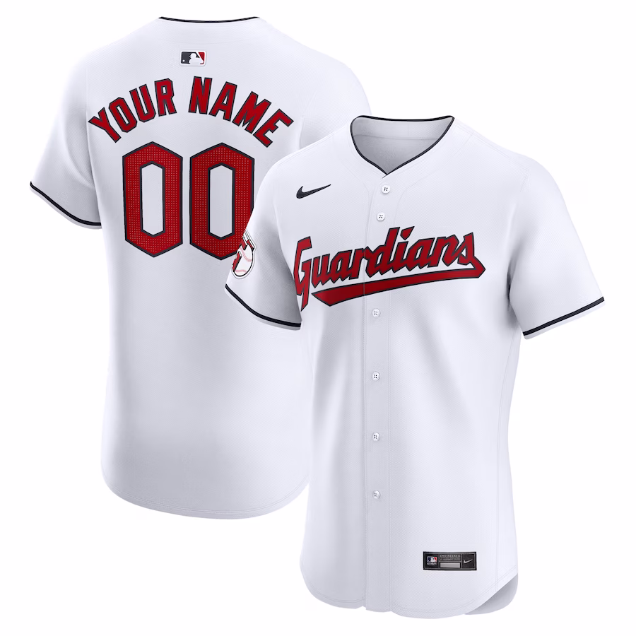 Men's Cleveland Guardians Nike White Home Elite Custom Jersey - Puhuasuan