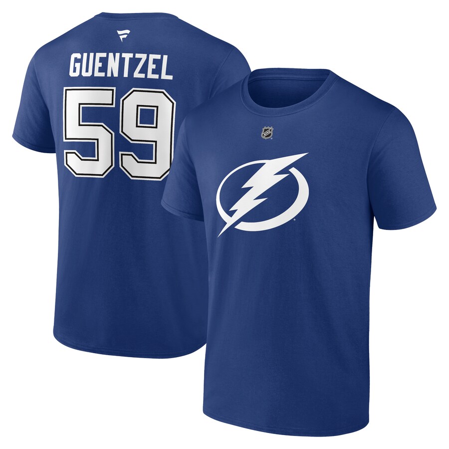 Men's Tampa Bay Lightning Jake Guentzel Fanatics Blue Authentic Stack Name & Number T-Shirt - Puhuasuan