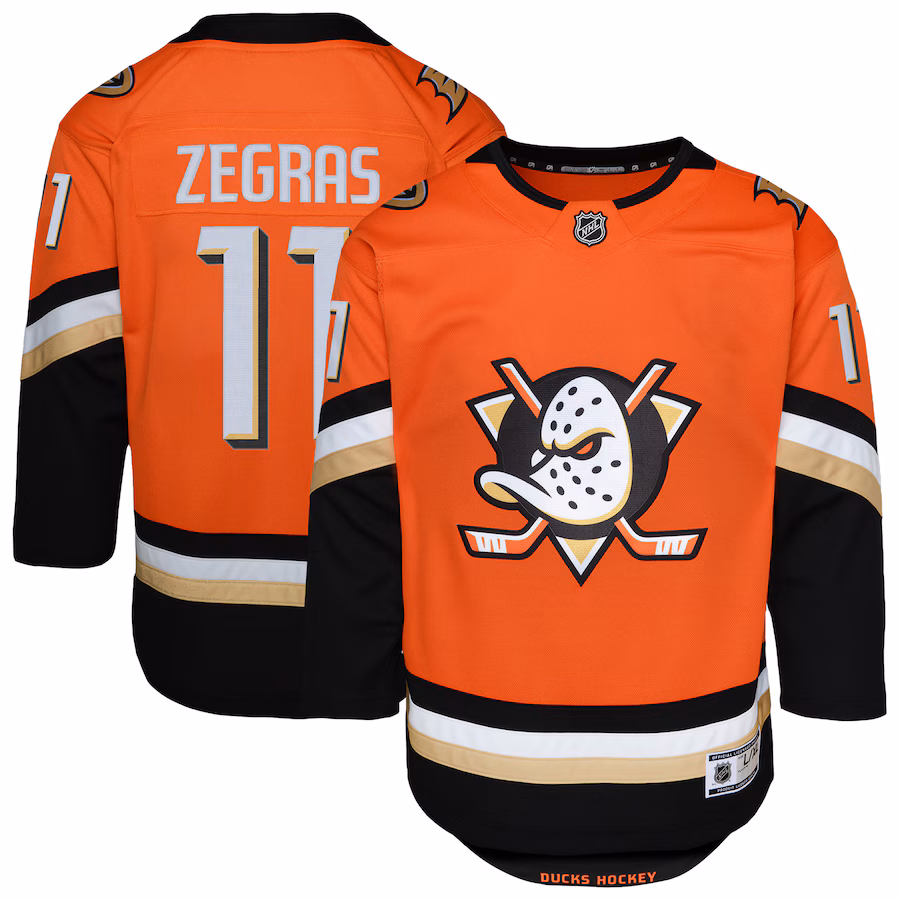 Youth Anaheim Ducks Trevor Zegras Orange Premier Player Jersey - Puhuasuan