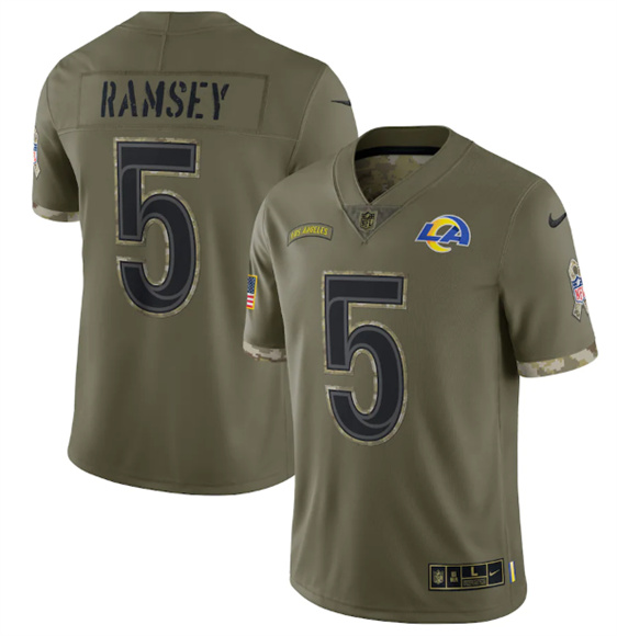 Men's Los Angeles Rams #5 Jalen Ramsey 2022 Olive Salute To Service Limited Stitched Jersey - Puhuasuan
