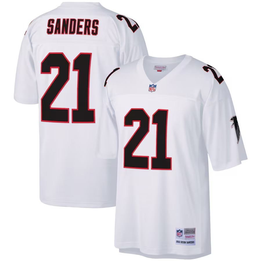 Men's Atlanta Falcons Deion Sanders Mitchell & Ness White Legacy Replica Jersey - Puhuasuan