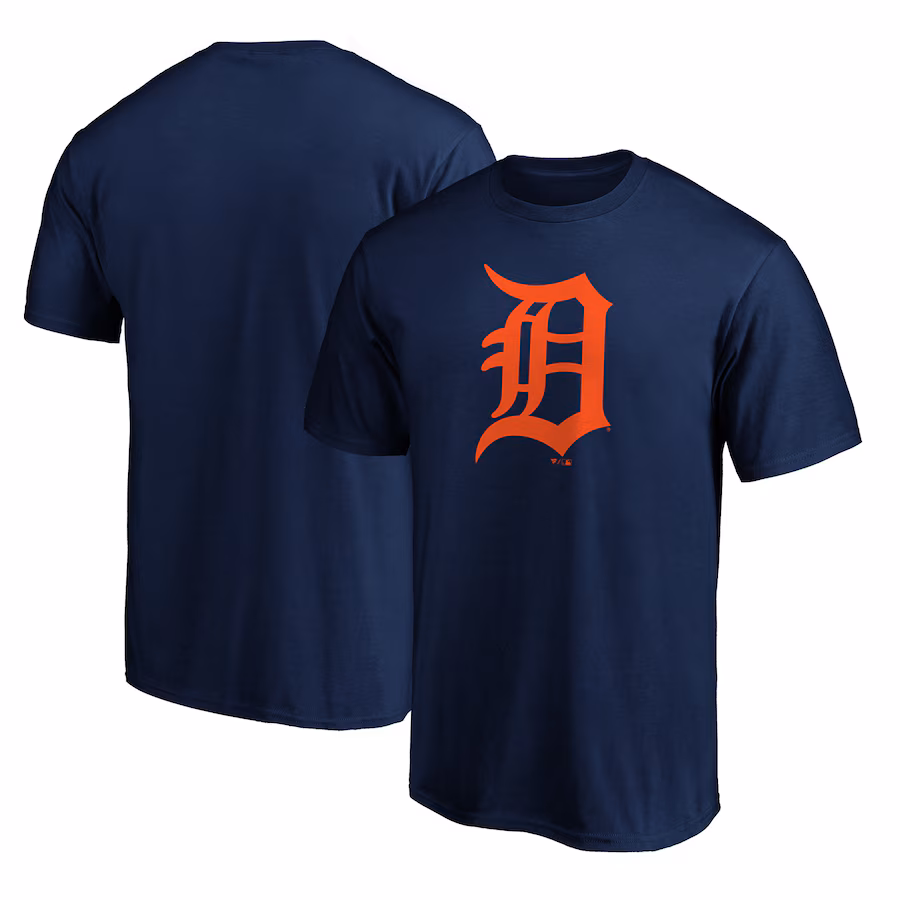 Men's Detroit Tigers Navy Team Color Primary Logo 2 T-Shirt - Puhuasuan