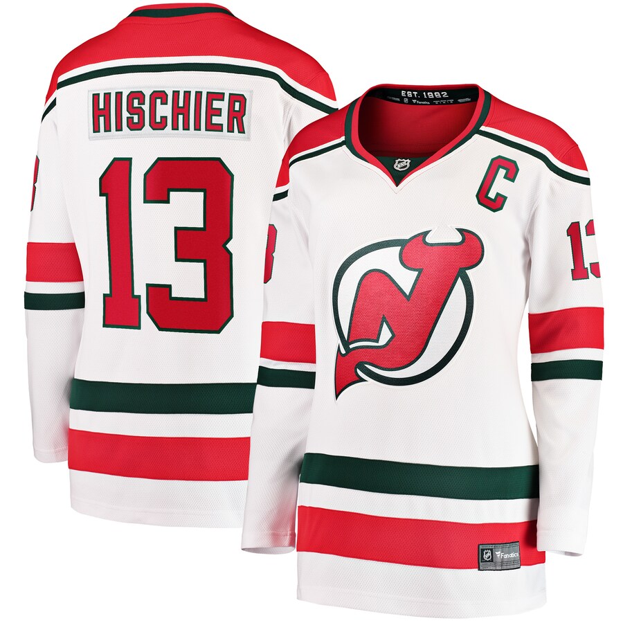 Women's New Jersey Devils Nico Hischier Fanatics Branded White 2022/23 Heritage Premier Breakaway Jersey - Puhuasuan