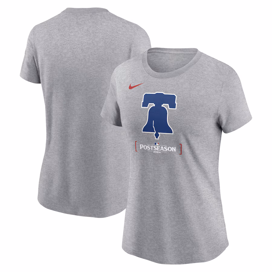 Women's Philadelphia Phillies Nike Heather Gray 2024 MLB Postseason Authentic Collection T-Shirt - Puhuasuan