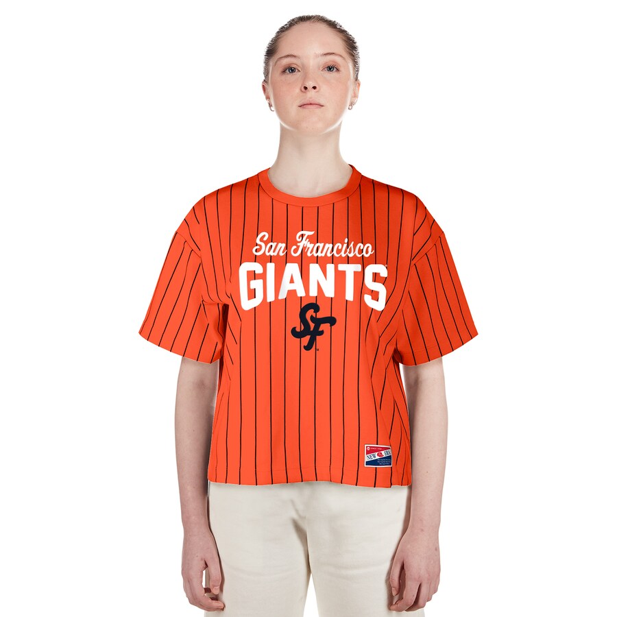 Women's San Francisco Giants New Era Orange 2025 City Connect Boxy Pinstripe T-Shirt - Puhuasuan