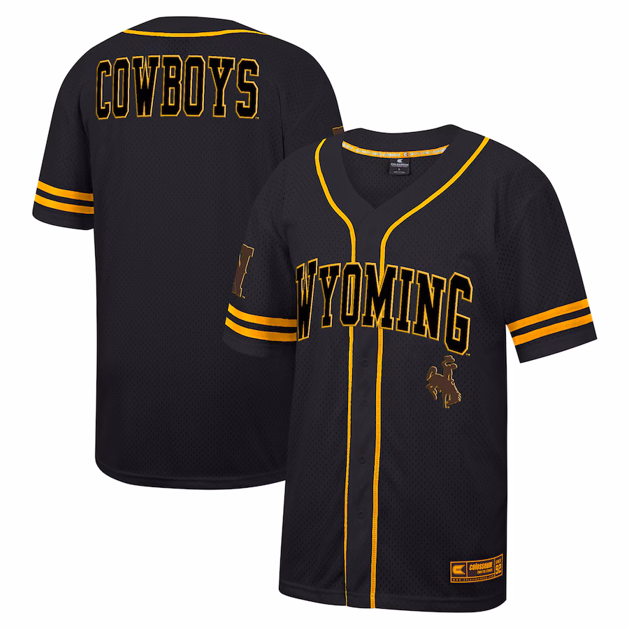 Men's Colosseum Black Wyoming Cowboys Free Spirited Mesh Button-Up Baseball Jersey - Puhuasuan