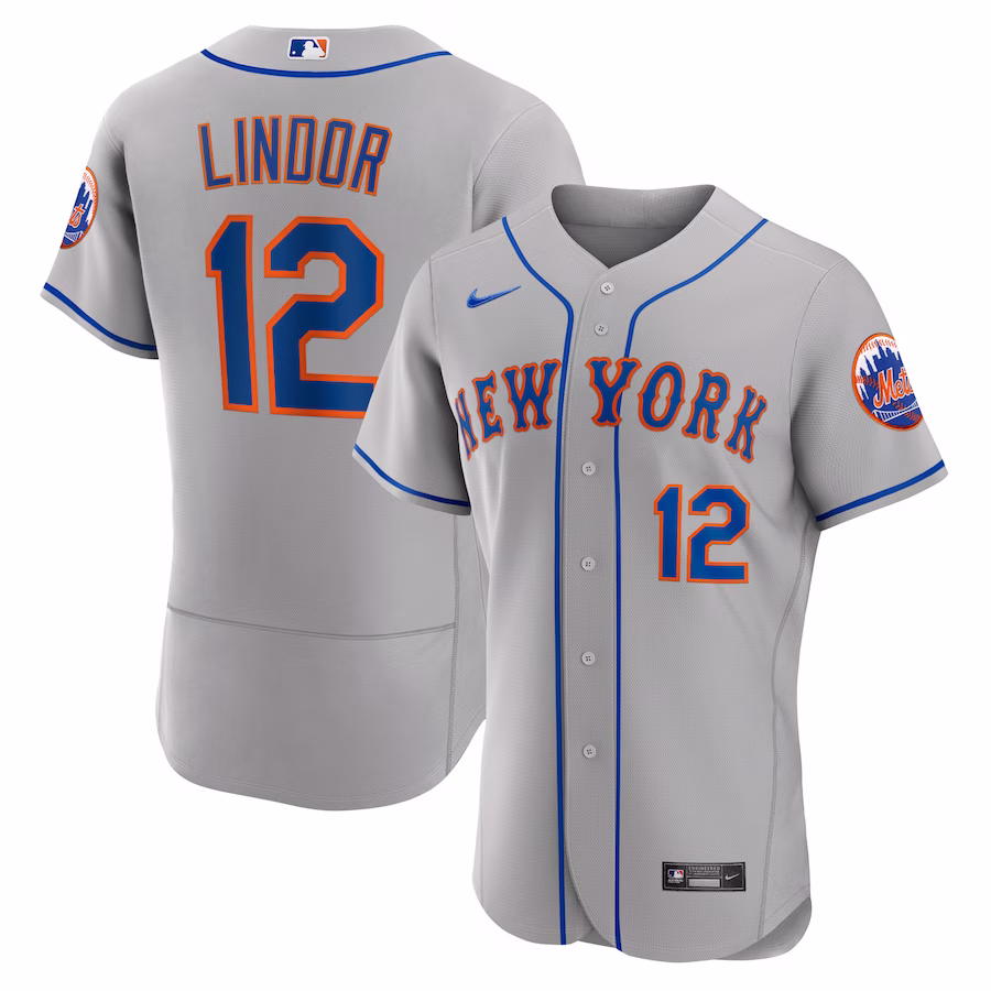 Men's New York Mets Francisco Lindor Nike Gray Road Authentic Player Jersey - Puhuasuan