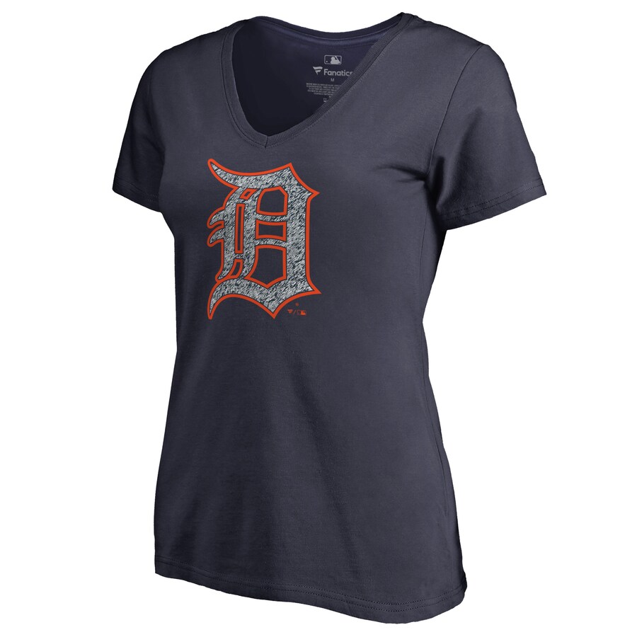 Women's Detroit Tigers Navy Static Logo V-Neck T-Shirt - Puhuasuan