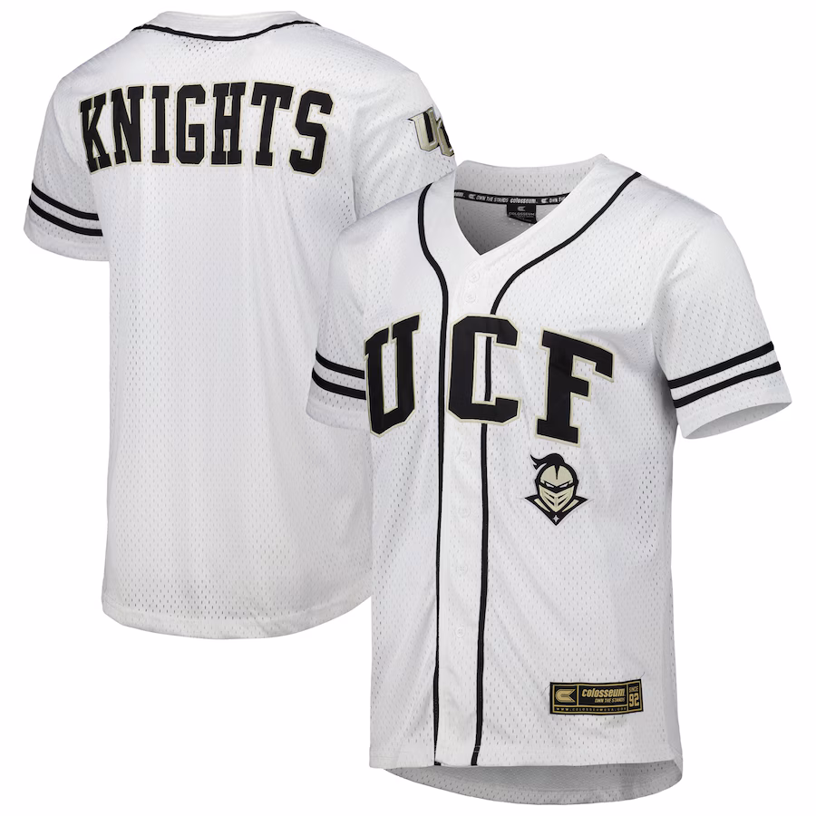 UCF Knights Colosseum Free Spirited Mesh Button-Up Baseball Jersey - White - Puhuasuan